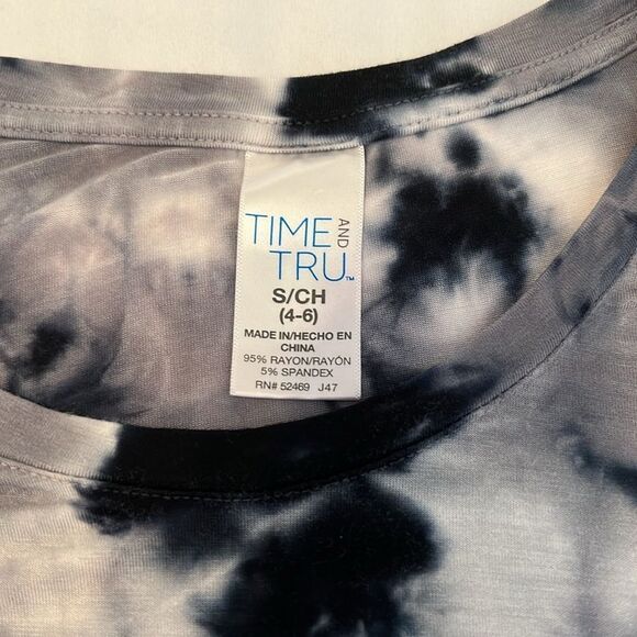 Time & Tru size small short sleeve black and grey tie dye knot front tunic EUC - Picture 4 of 10